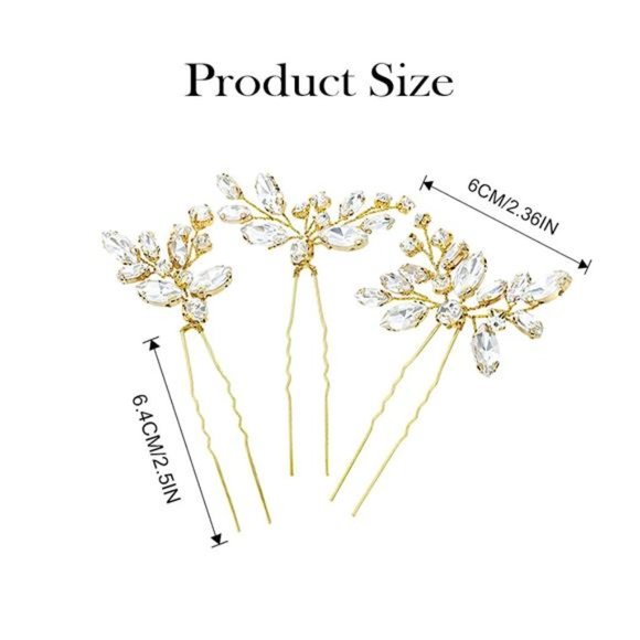 Gold Crystal Bride Wedding Hair Pins Silver Hair Piece Bridal Flower main image 4